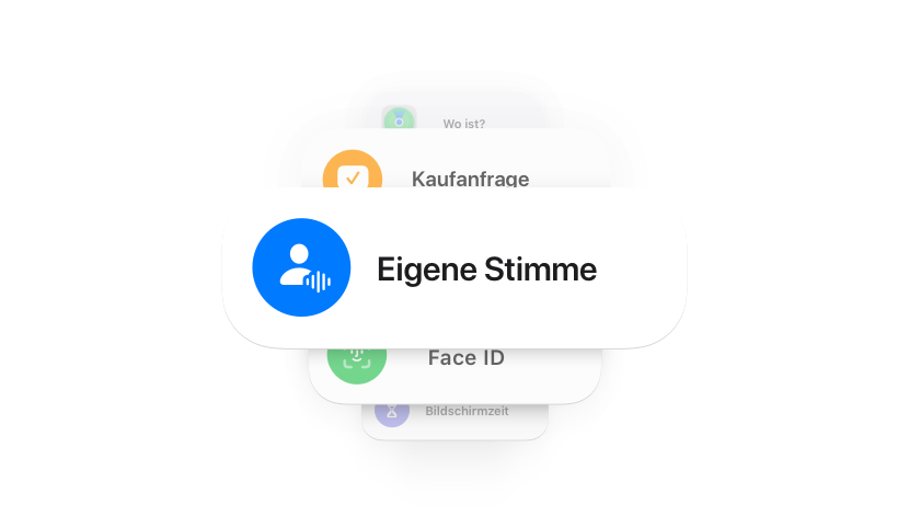 Mehrere iPhone Features, von Eigene Stimme bis FaceID.
