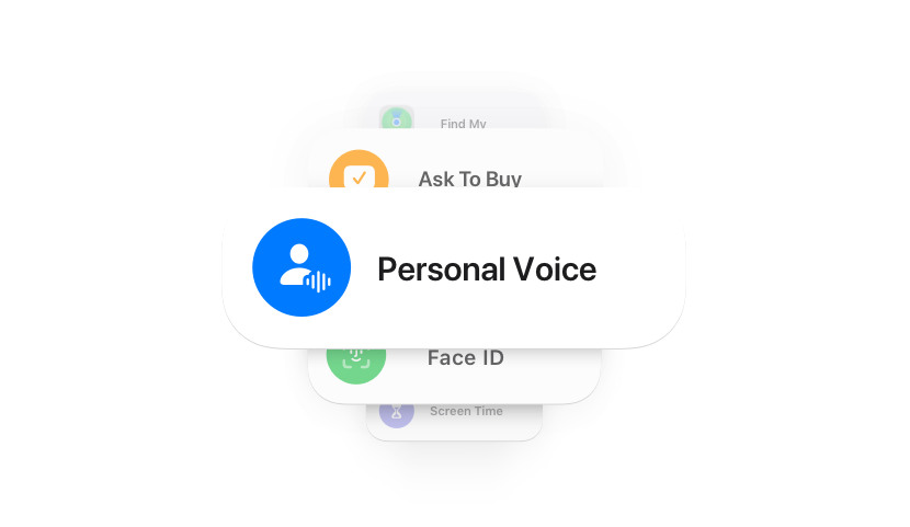 Multiple iPhone features, from
Personal Voice to Face ID