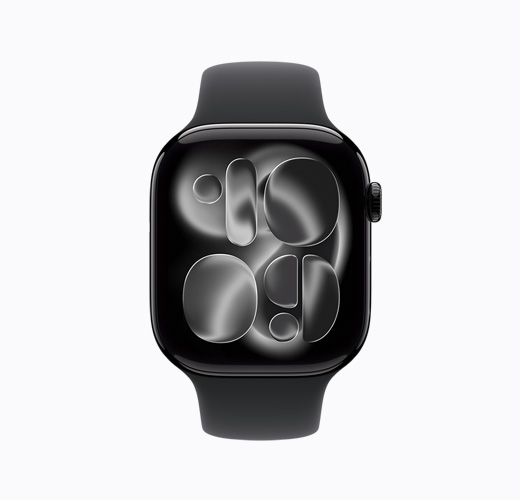 亮黑色鋁金屬錶殼的 Apple Watch Series 10， 側面外觀