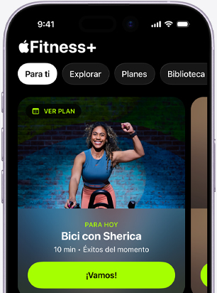 Pantalla de un iPhone con una recomendación de entrenamiento personalizada en la sección Para Ti de Fitness+