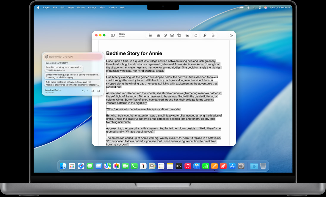 Funkcja Utwórz w Narzędziach pisania pokazana na MacBooku