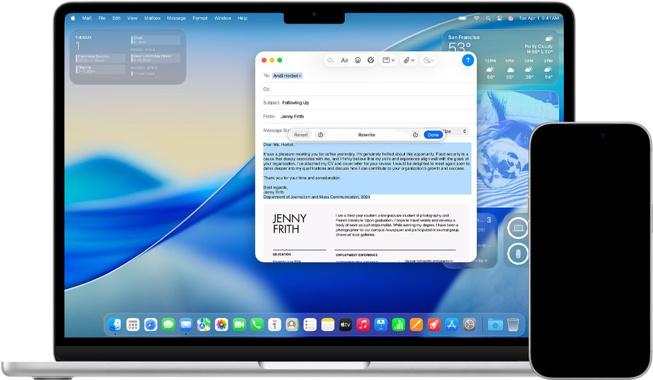 iPhone i Mac wyświetlające funkcję Narzędzia pisania