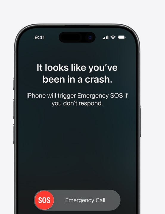 Ekrany iPhone’a obok siebie, pierwszy prezentuje funkcje działające przez satelitę: widżety apek Wiadomości, Znajdź i Pomoc Drogowa, drugi pokazuje działającą funkcję Alarmowe SOS, trzeci prezentuje działającą funkcję Pomoc Drogowa
