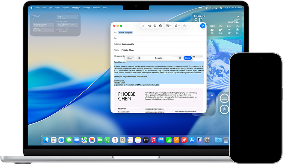 iPhone and Mac showing Writing Tools