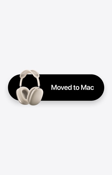 AirPods Max neben den Worten „Zu Mac gewechselt“