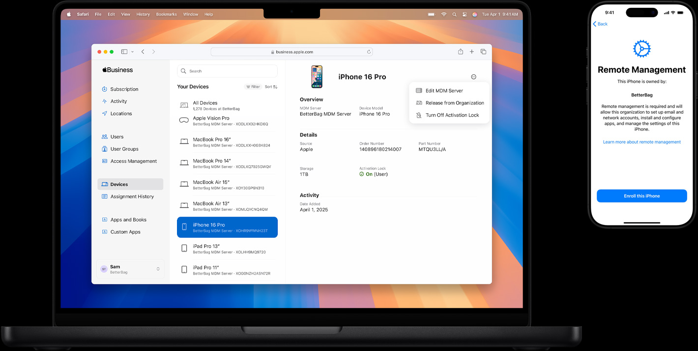 A Mac and iPhone featuring different elements of Touch ID to securely sign in.