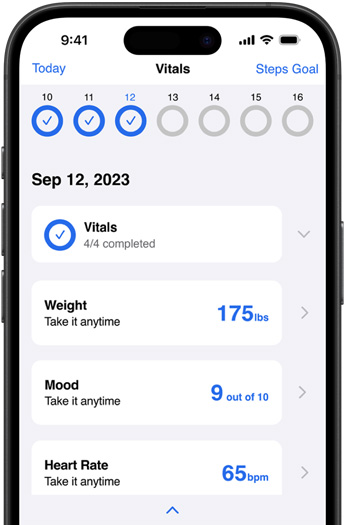 iPhone hiển thị ứng dụng Corrie Health.