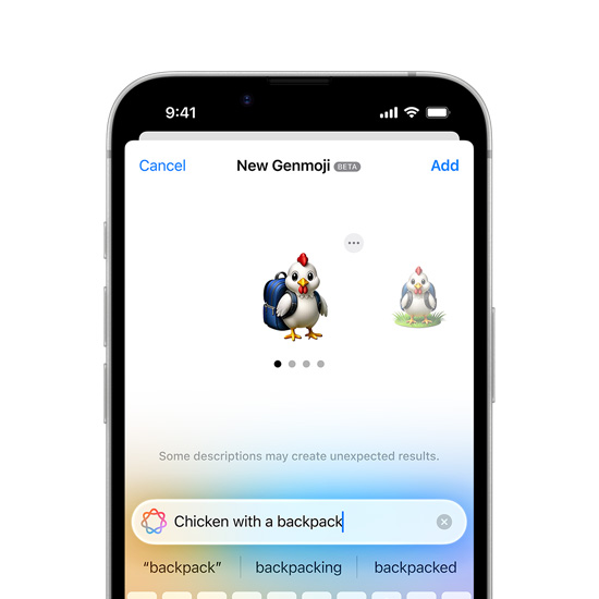 En Genmoji skapas på en iPhone 16e.