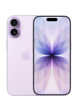 薰衣草紫色 iPhone 17，機身背面展示左上角的雙融合相機系統，Apple 標誌在中央，薰衣草紫色機身正面展示頂部中間的動態島