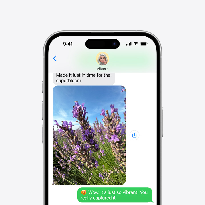 Displej iPhonu 16 s textovou zprávou