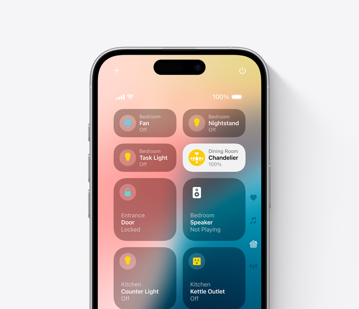 Displej iPhonu 16 se zobrazeným Ovládacím centrem