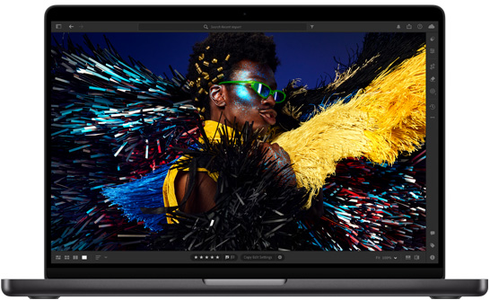 Imagen de una MacBook Pro de 14 pulgadas que destaca la pantalla Liquid Retina XDR