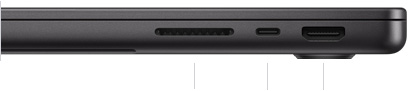 MacBook Pro de 14 pulgadas con chip M4, cerrada, lado derecho, con una ranura para tarjeta SDXC, un puerto Thunderbolt 4 y un puerto HDMI