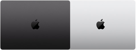 Exterior de dos modelos de MacBook Pro de 16 pulgadas que muestran los dos acabados disponibles