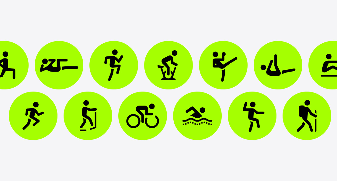 Treningssymboler viser tilgjengelige økter i Trening-appen.