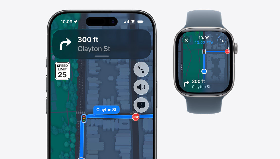 iPhone 17 og Apple Watch Series 11 viser begge veibeskrivelser sving for sving i Kart-appen.