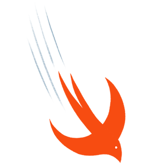 Illustration de l’oiseau du logo de Swift Playgrounds qui file vers l’extérieur de la fenêtre.