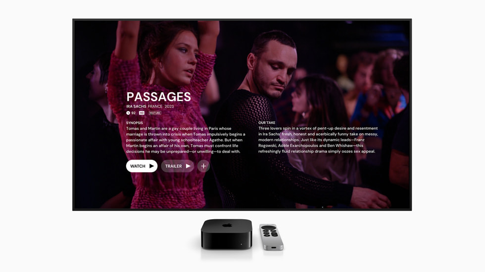 MUBI-appen vist på en TV-skjerm koblet til Apple TV.