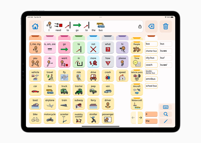 Proloquo-appen vist på en iPad Pro.