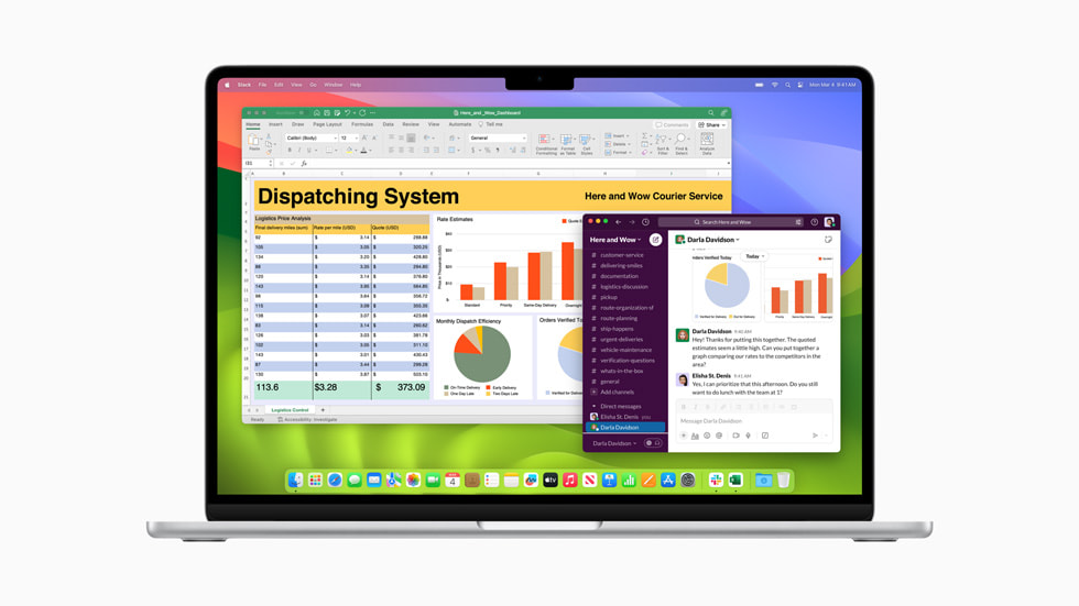 Excel og Slack vises på nye MacBook Air.