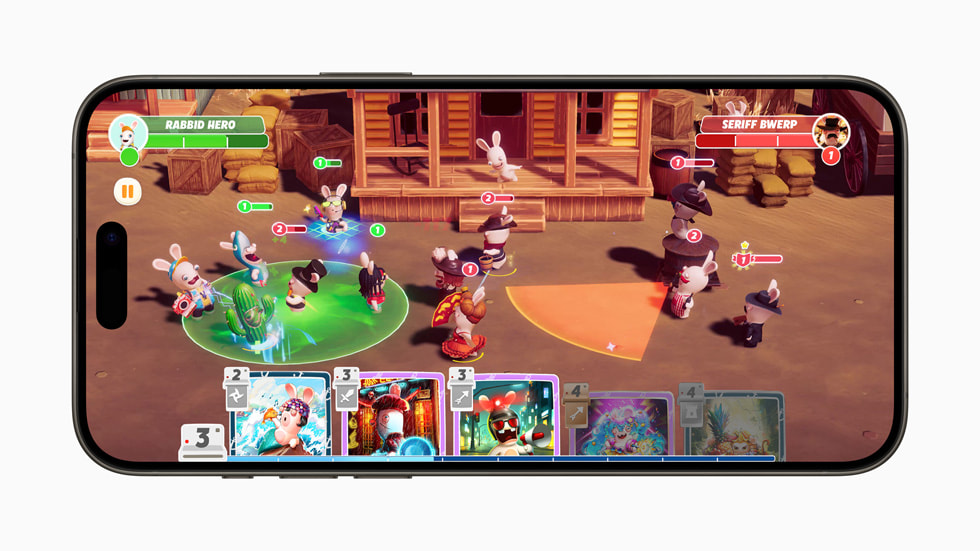 Experiencia de juego de Rabbids: Legends of the Multiverse en un iPhone 15 Pro.
