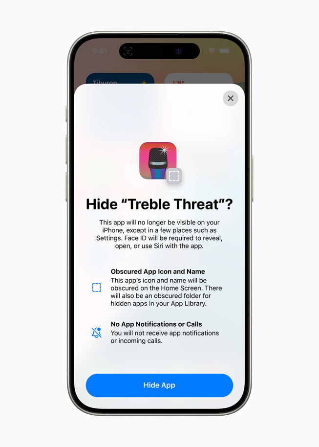 iPhone 15 Pro’da bir uygulamayı gizleme menüsü gösteriliyor.