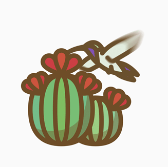 Primer plano de un sticker animado que tiene un colibrí. 