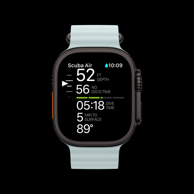 Une Apple Watch Ultra 2 affiche un exercice de plongée.