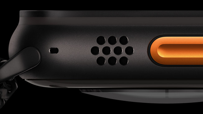 Gros plan des haut-parleurs de l’Apple Watch Ultra 2.