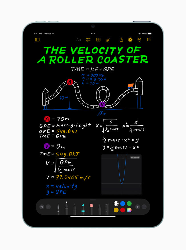 Nouvelle fonctionnalité Notes mathématiques montrée sur iPad mini.