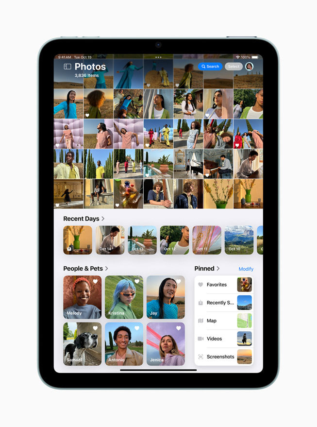 App Photos repensée montrée sur iPad mini.