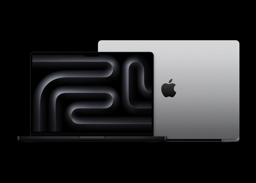 Nya MacBook Pro sedd framifrån och bakifrån.