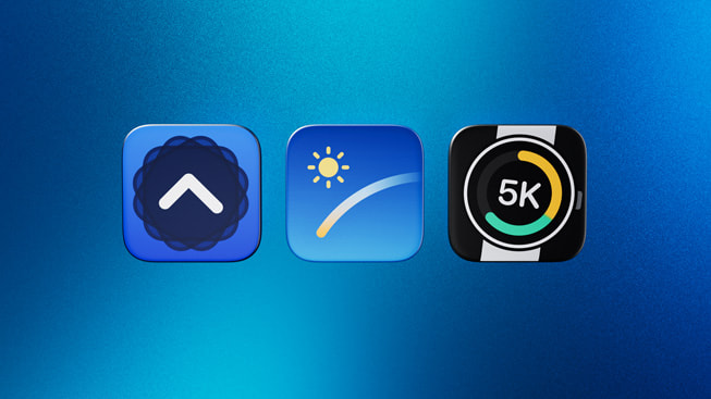Symboler representerer finalistene til årets Apple Watch-app i 2024: LookUp, Lumy og Watch to 5K.