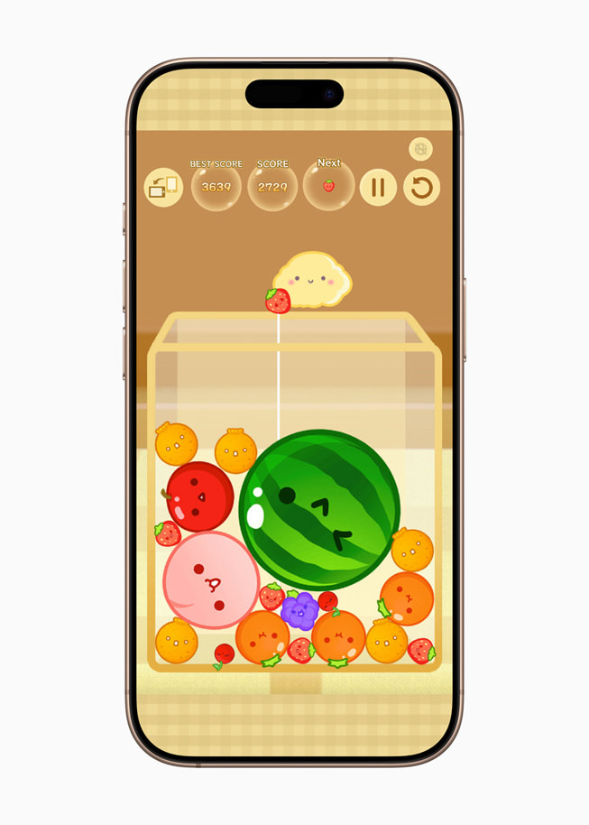 Grafika ze hry Suika Game+ od vývojáře XGIMI zobrazená na iPhonu 16 Pro