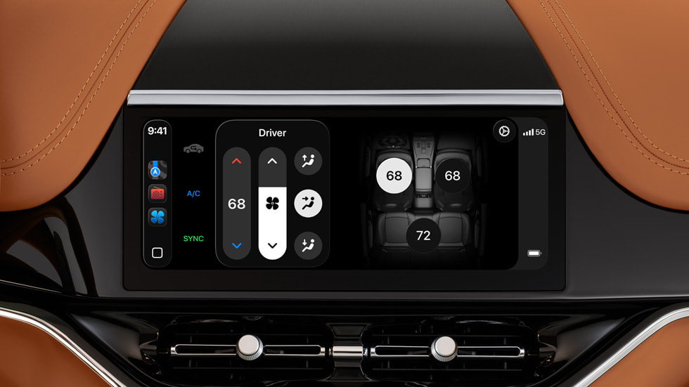 Hình ảnh công cụ điều khiển nhiệt độ của xe trong trải nghiệm CarPlay mới.