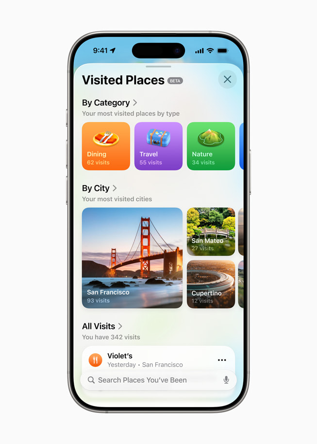 Sur iPhone 16 Pro, les endroits visités par une personne s’affichent dans Plans.
