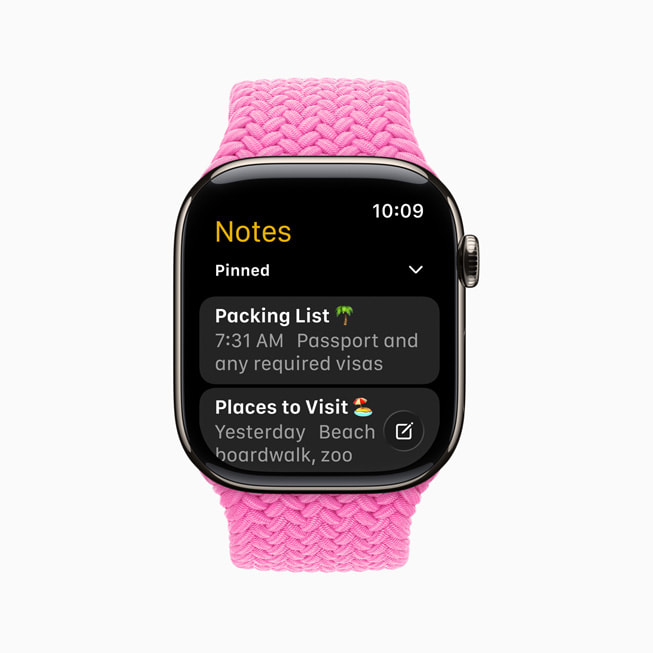 Appen Anteckningar visas på en användares Apple Watch.