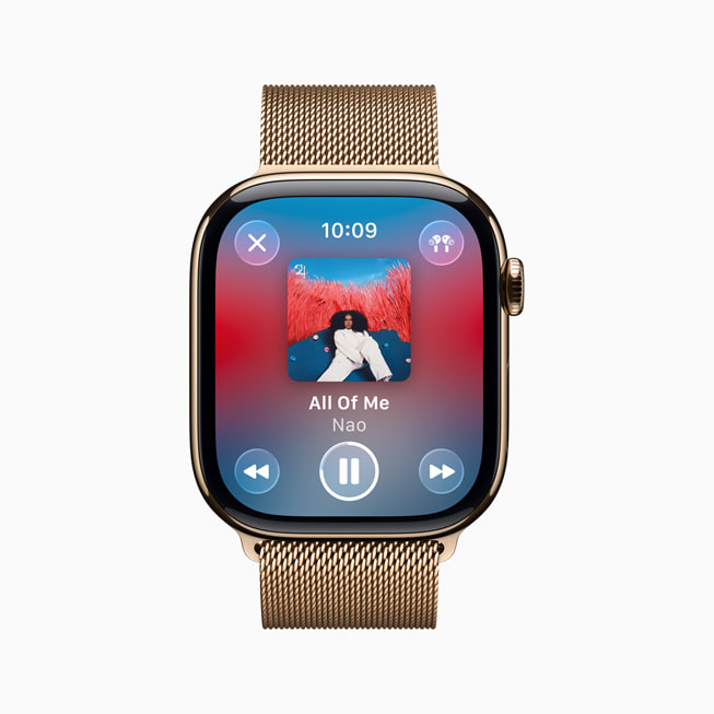 Uppdaterade reglage i appen Musik visas på Apple Watch.