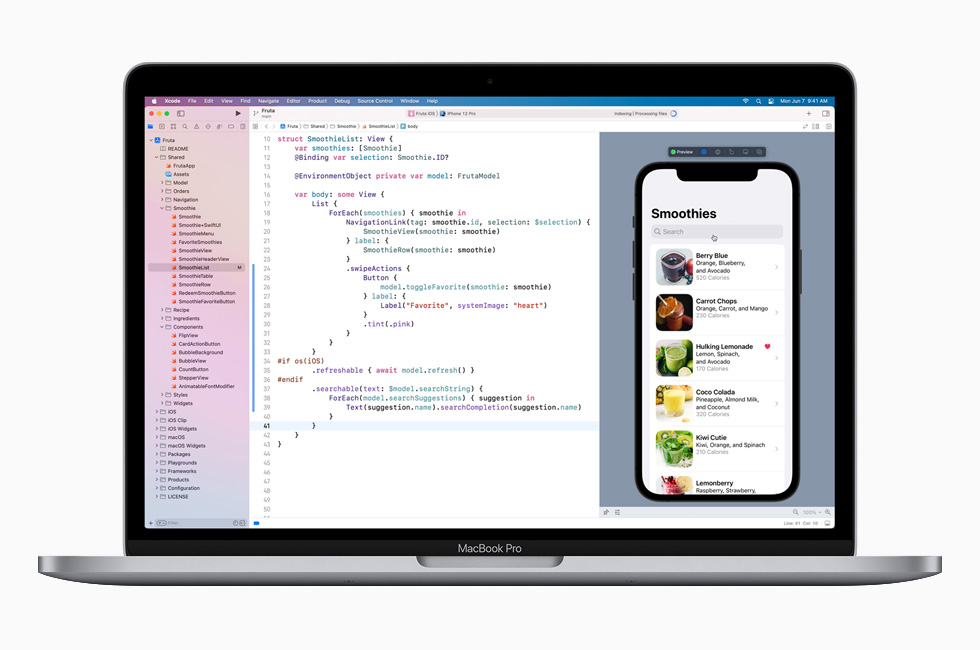 SwiftUI를 보여주는 13형 MacBook Pro.