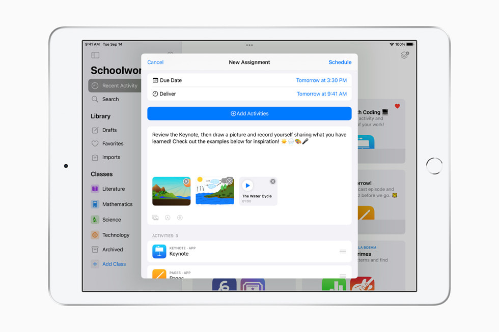 Multimedia i Apples Klassrum-app på iPad.