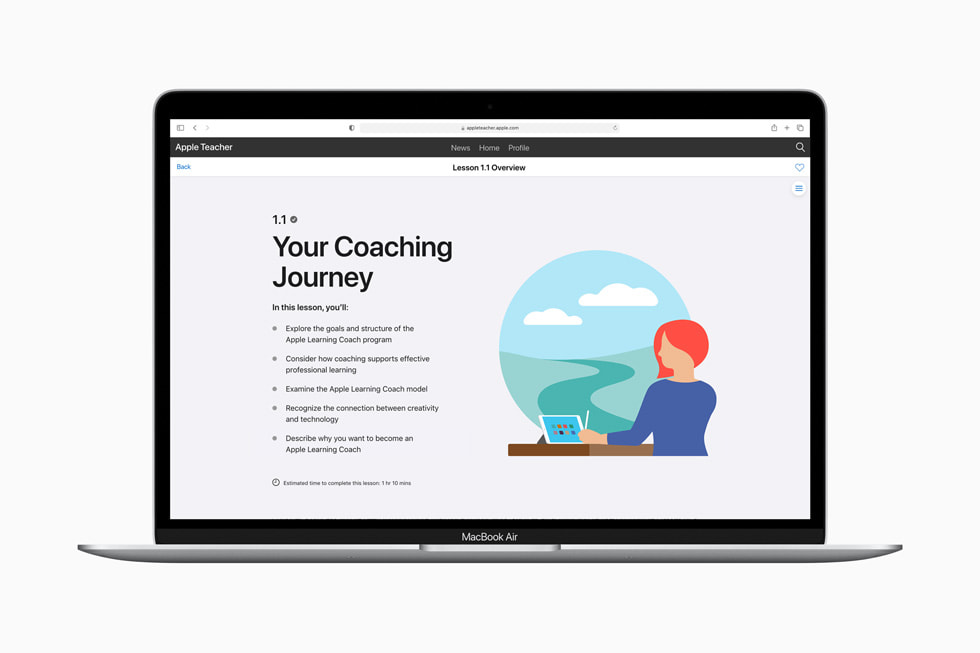 Översikt av Your Coaching Journey i Apple Learning Coach på MacBook Air.