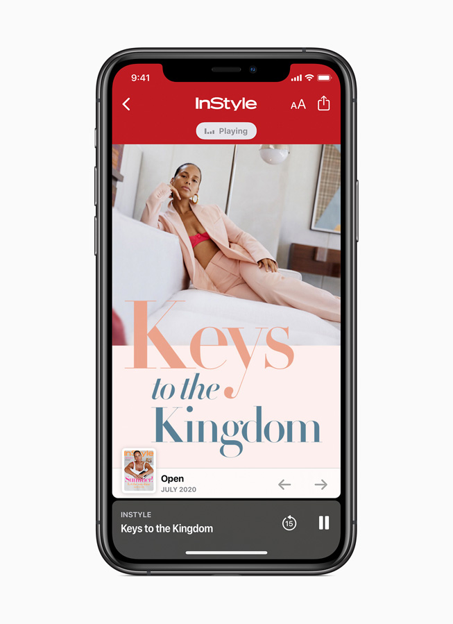 Un reportage audio Apple News+ tiré du magazine InStyle, sur iPhone 11 Pro.