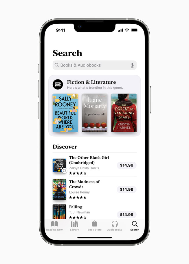 Søgefunktion i Apple Books på iPhone 13 Pro.