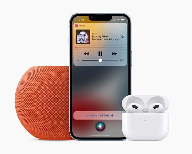 HomePod mini, iPhone 13 Pro og AirPods 3 integreret i Apple Music Voice-abonnementet.
