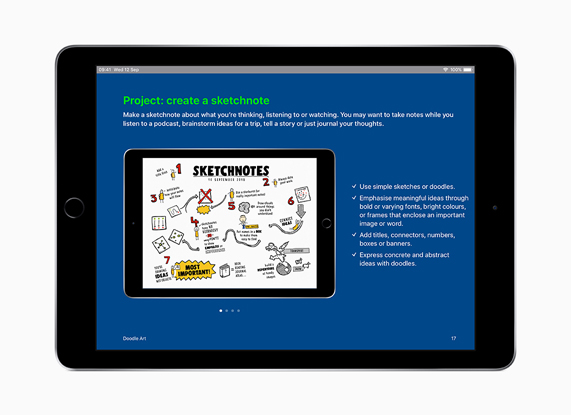 iPad med “Alle kan være kreative” på engelsk.