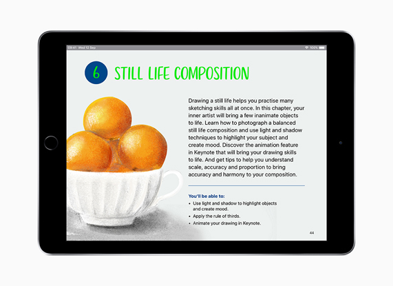 iPad med “Alle kan være kreative” på engelsk.
