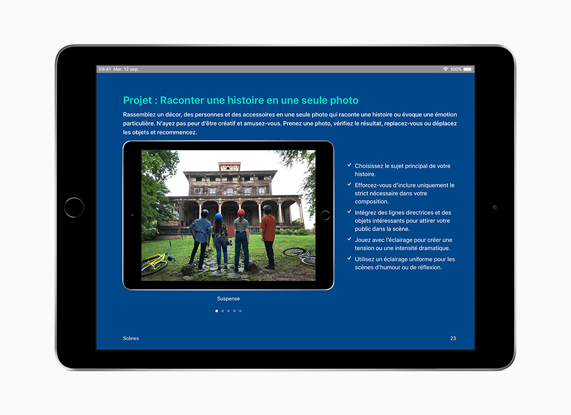 iPad med “Alle kan være kreative” på fransk.