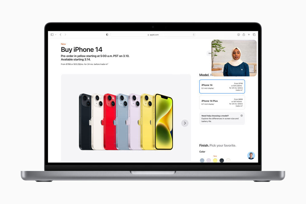 Shop met een Specialist via Video op een pagina van [Apple.com] (https://hkzl.ydso.xyz) met de tekst ‘Vergelijk alle iPhone-modellen’ en afbeeldingen van iPhone 14 Pro Max, iPhone 14 Plus en iPhone 14.