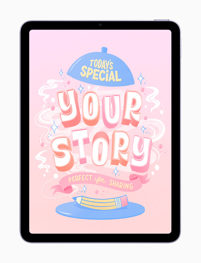 صورة لعمل فني رقمي للزخرفة بالحروف من إبداع  بليندا كو يقول "Today’s special: your story — perfect for sharing."