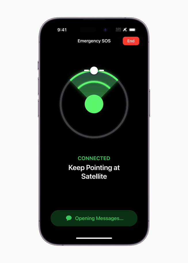 Funksjonen Nødanrop (SOS) via satellitt på iPhone ber brukeren peke mobiltelefonen mot en satellitt.